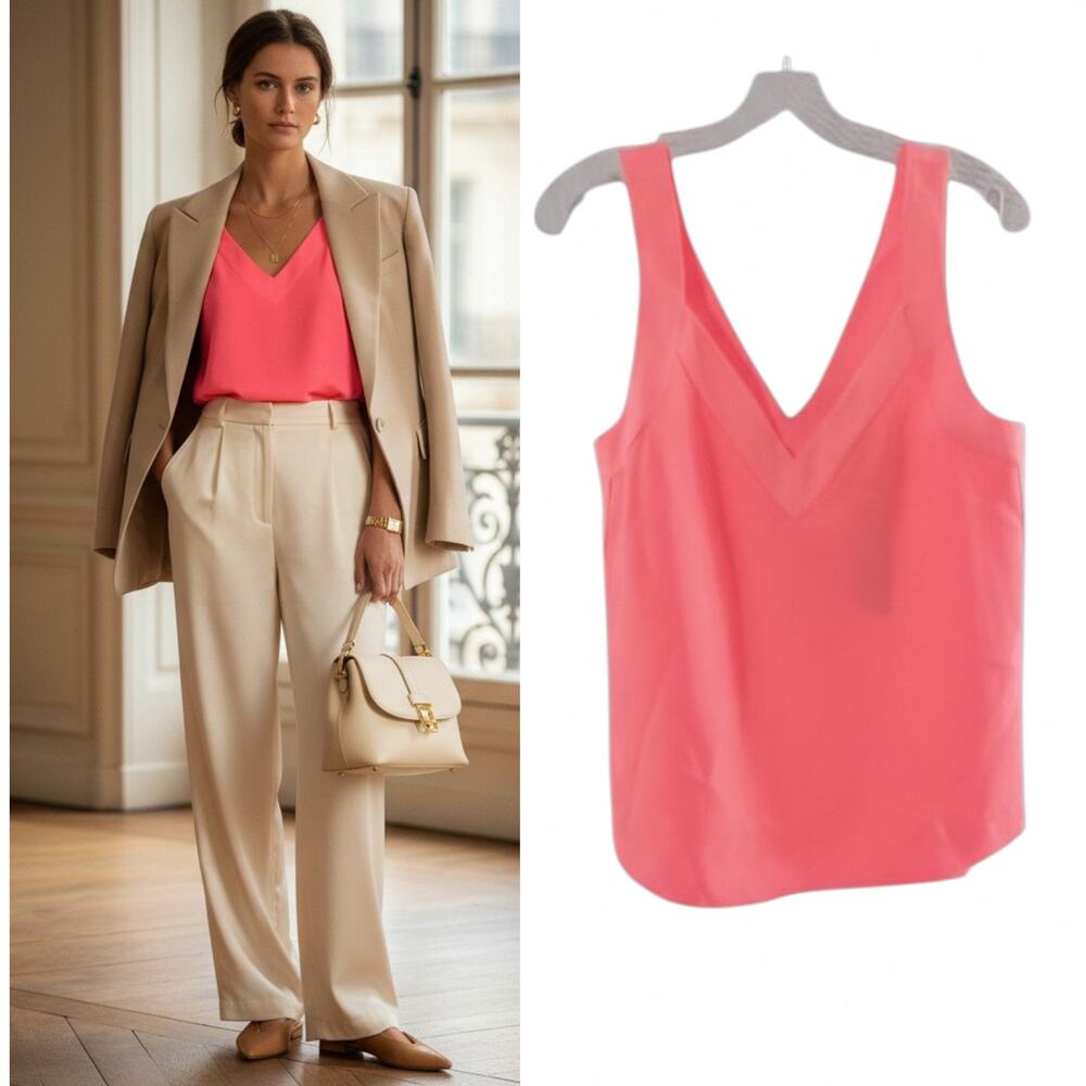 Banana Republic Monogram Orange V-Neck Slit Side Tank Top Size M NWT